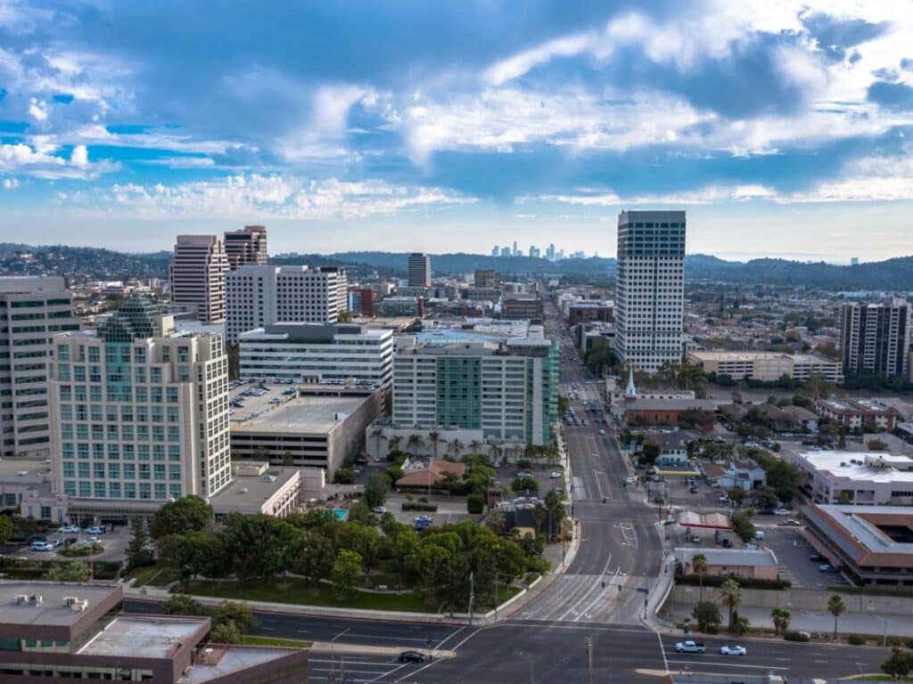 Glendale California Downtown drone view, Glendale, CA